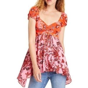 Free People Womens La Bamba Babydoll Top, Hawaiian Sunset Size M